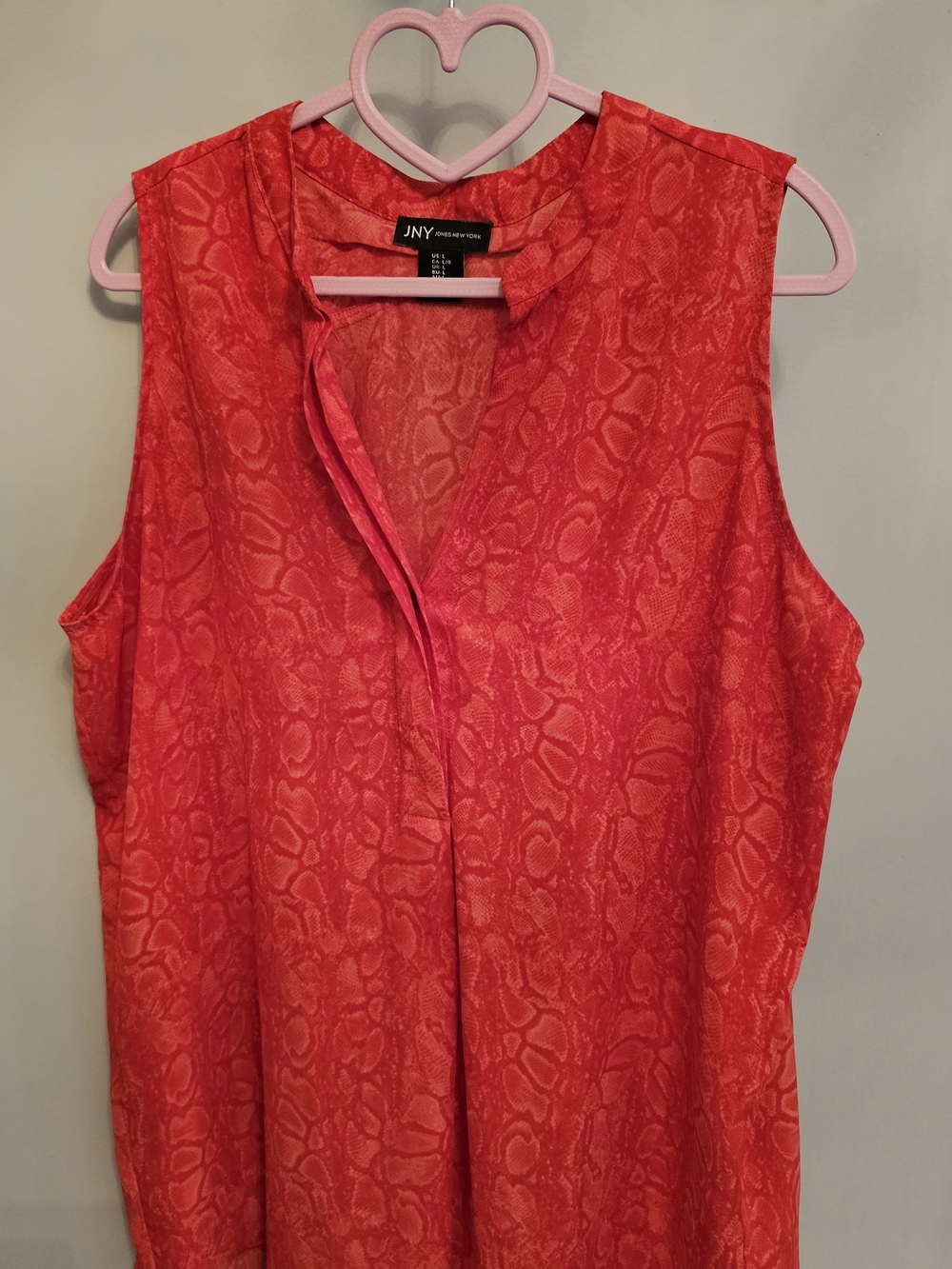 Jones New York Red Sleeveless V-Neck Print Blouse Size Large